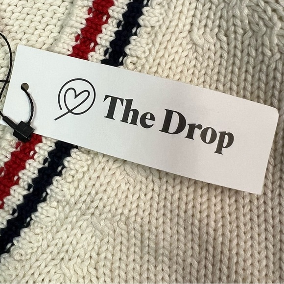 The Drop Women’s Cream V-Neck Sweater with Striped Trim Size XL - Picture 8 of 10
